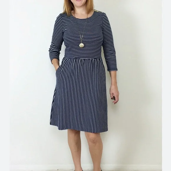 Dresses | Boden Janie Knit Dress With Shoulder Zippers Blue Stripe Dress  Size 4 | Poshmark